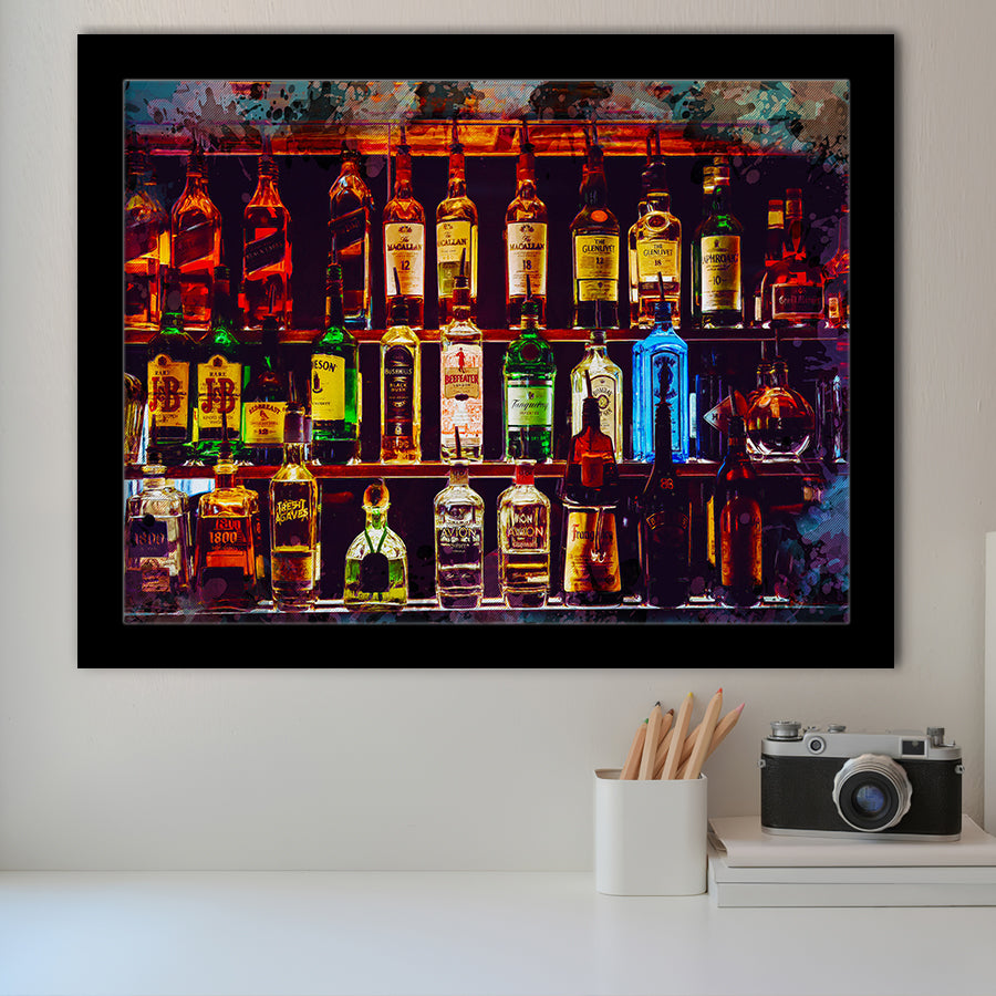 Alcohol Wall Art, Bottles With Alcohol Drinks, Alcohol Painting, Framed Art Prints Wall Art Home Decor, Ready to Hang