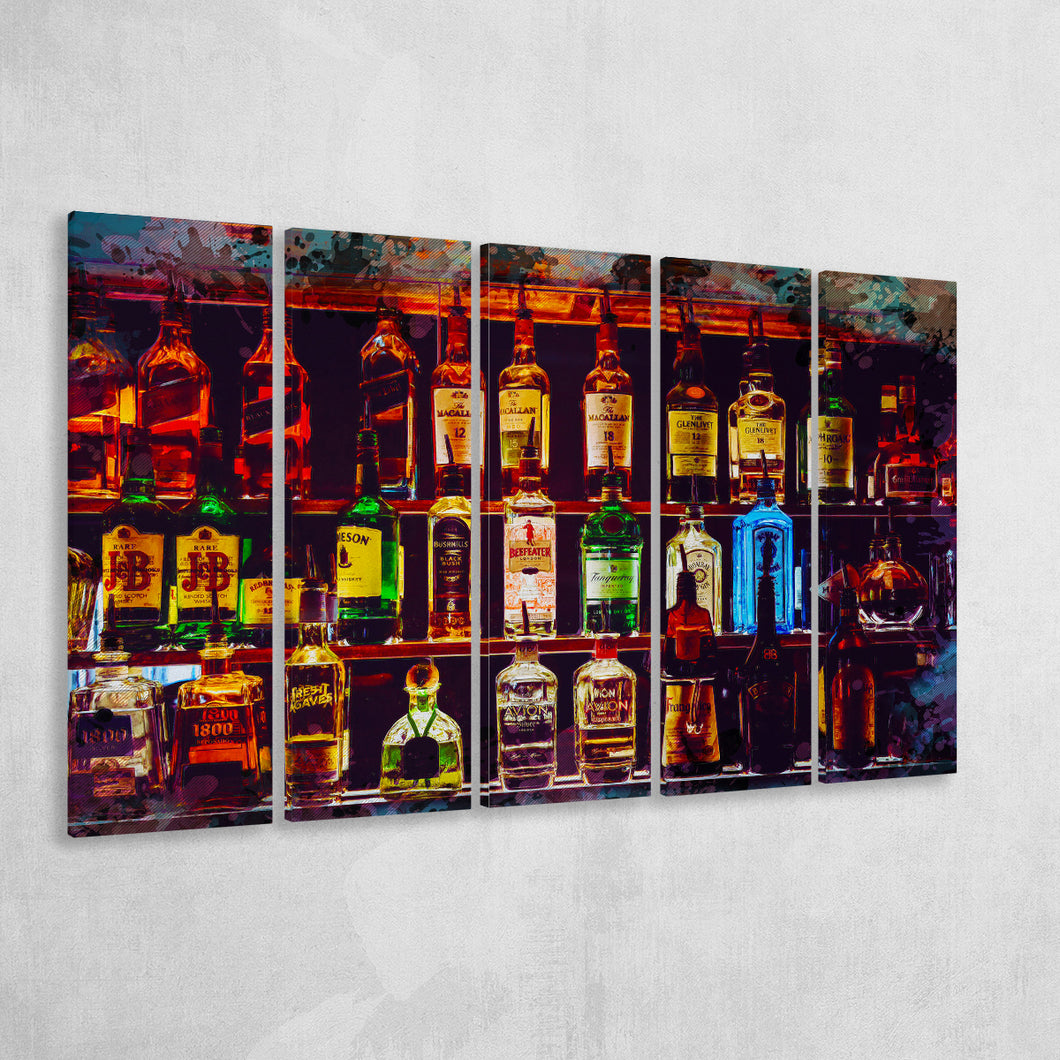 Alcohol Wall Art, Bottles With Alcohol Drinks, Alcohol Painting,5 Pieces B, Canvas Prints Wall Art Home Decor,X Large Canvas