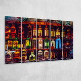 Alcohol Wall Art, Bottles With Alcohol Drinks, Alcohol Painting,5 Pieces B, Canvas Prints Wall Art Home Decor,X Large Canvas