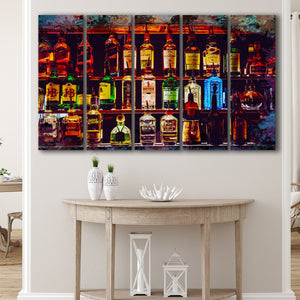 Alcohol Wall Art, Bottles With Alcohol Drinks, Alcohol Painting,5 Pieces B, Canvas Prints Wall Art Home Decor,X Large Canvas