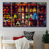 Alcohol Wall Art, Bottles With Alcohol Drinks, Alcohol Painting,5 Pieces B, Canvas Prints Wall Art Home Decor,X Large Canvas