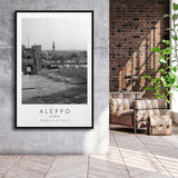 Aleppo, Syria Black And White Art Framed Canvas Prints Wall Art Home Decor, Floating Frame
