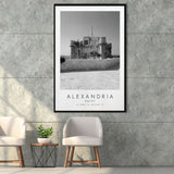 Alexandria, Egypt Black And White Art Framed Canvas Prints Wall Art Home Decor, Floating Frame