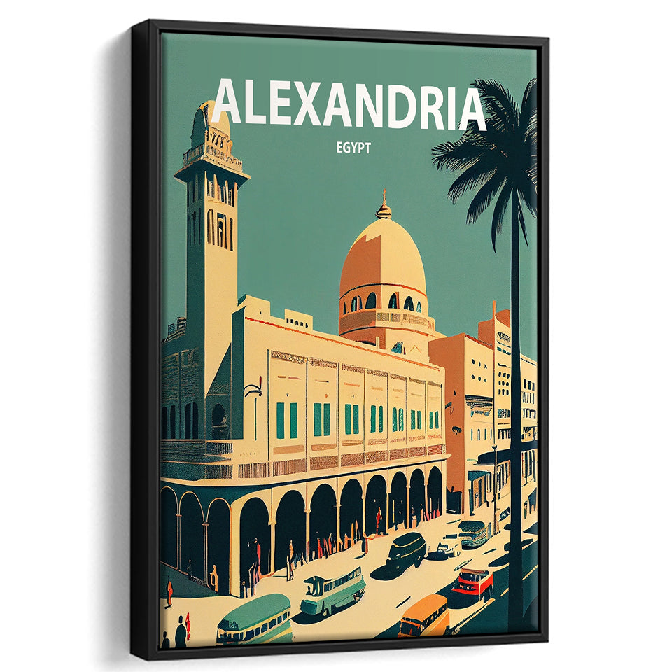 Alexandria Retro Art Print, Large Canvas, Framed Canvas Print Wall Art Home Decor, Floating Frame