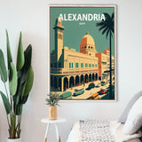 Alexandria Retro Art Print, Large Canvas, Framed Canvas Print Wall Art Home Decor, Floating Frame