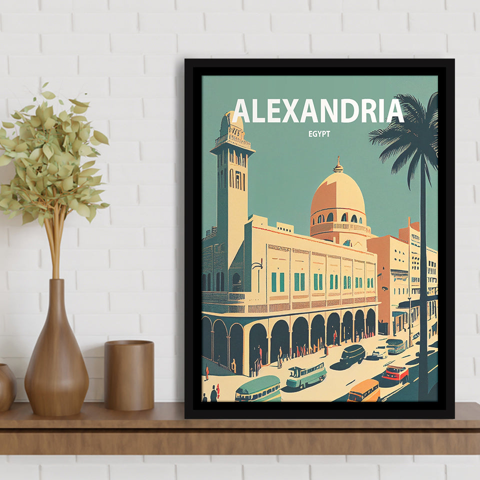 Alexandria Retro Art Print, Large Canvas, Framed Canvas Print Wall Art Home Decor, Floating Frame