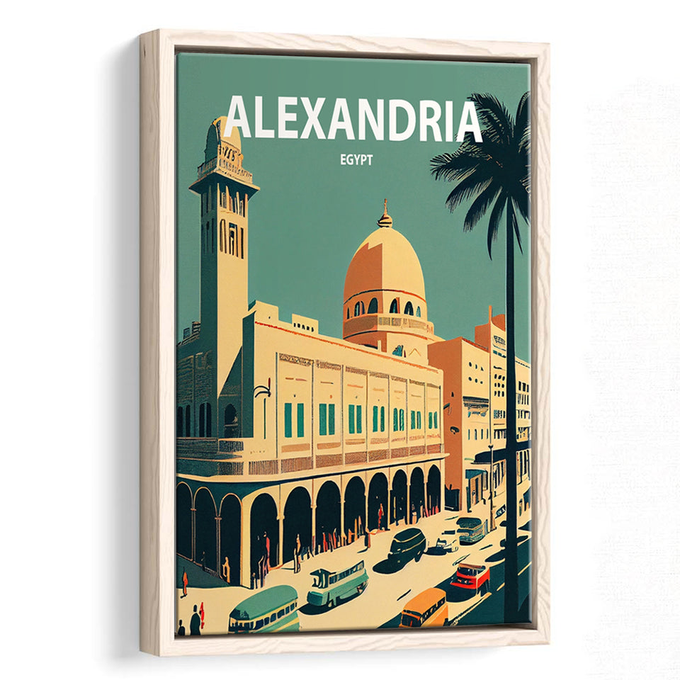 Alexandria Retro Art Print, Large Canvas, Framed Canvas Print Wall Art Home Decor, Floating Frame