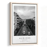 Algiers, Algeria Black And White Art Framed Canvas Prints Wall Art Home Decor, Floating Frame