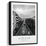 Algiers, Algeria Black And White Art Framed Canvas Prints Wall Art Home Decor, Floating Frame