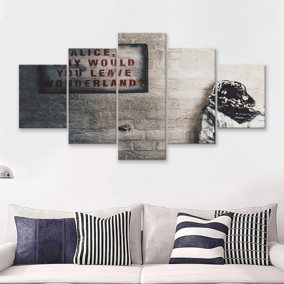 Alice Why Leave Wonderland 5 Piece Canvas Prints Wall Art - Painting Prints, Wall Decor,Multi Panel