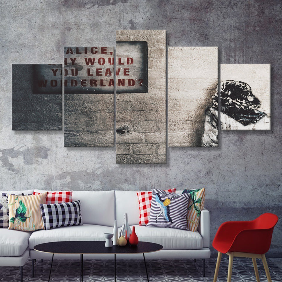 Alice Why Leave Wonderland 5 Piece Canvas Prints Wall Art - Painting Prints, Wall Decor,Multi Panel