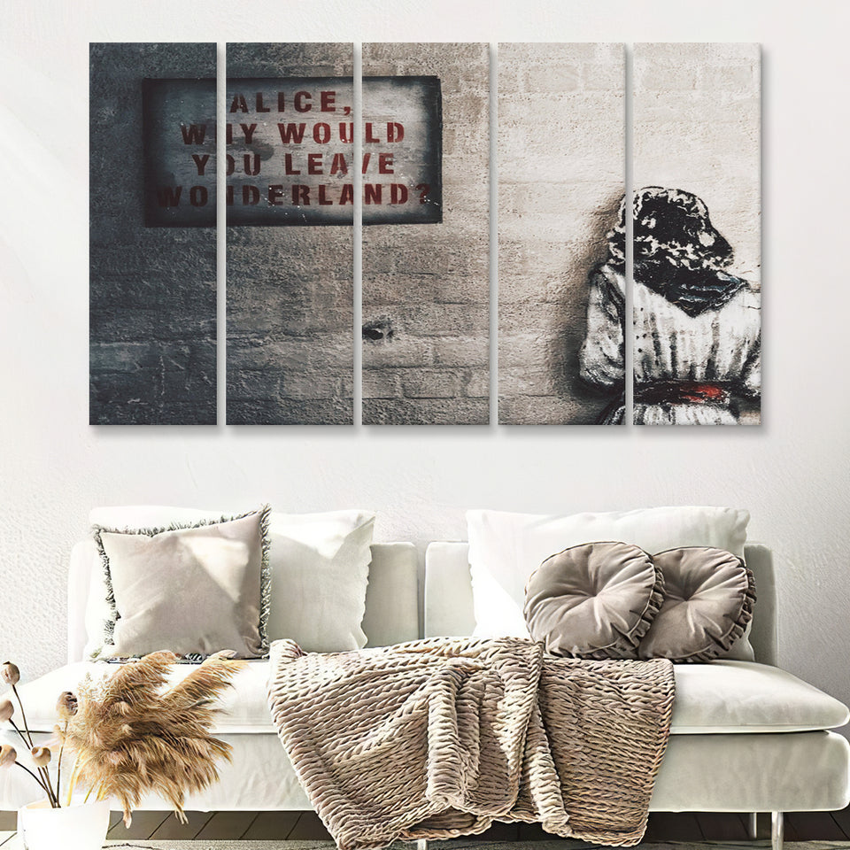 Alice Why Leave Wonderland 5 Piece Canvas Prints Wall Art - Painting Prints, Wall Decor,Multi Panels