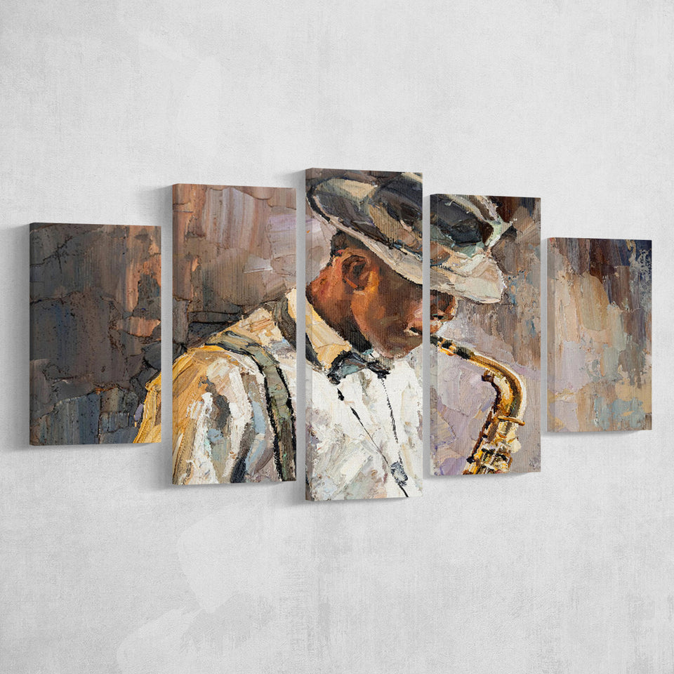 All That Jazz Abstract 5 Piece Canvas Prints Wall Art Decor, Multi Panels, Mixed Canvas