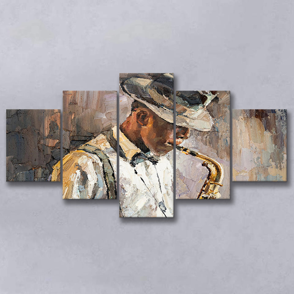 All That Jazz Abstract 5 Piece Canvas Prints Wall Art Decor, Multi Panels, Mixed Canvas