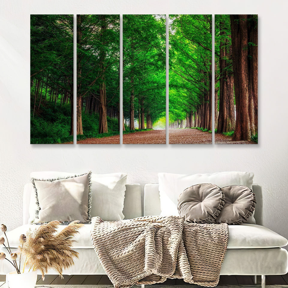 Alley W Green Tree 5 Pieces B Canvas Prints Wall Art - Painting Canvas, Multi Panels,5 Panel, Wall Decor