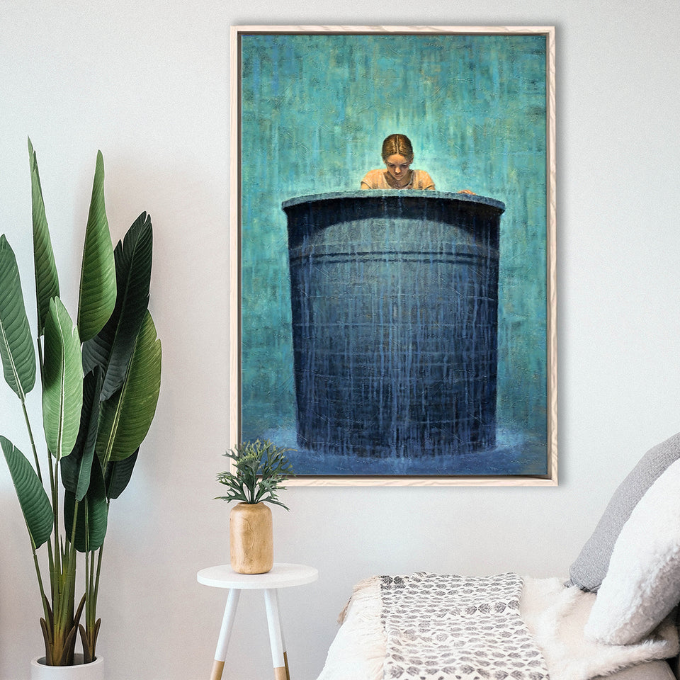 Alone In The Rain Painting Art Framed Canvas Prints Wall Art, Floating Frame, Large Canvas Home Decor