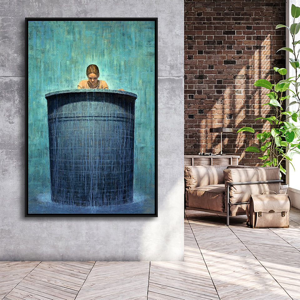 Alone In The Rain Painting Art Framed Canvas Prints Wall Art, Floating Frame, Large Canvas Home Decor