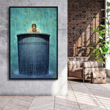 Alone In The Rain Painting Art Framed Canvas Prints Wall Art, Floating Frame, Large Canvas Home Decor