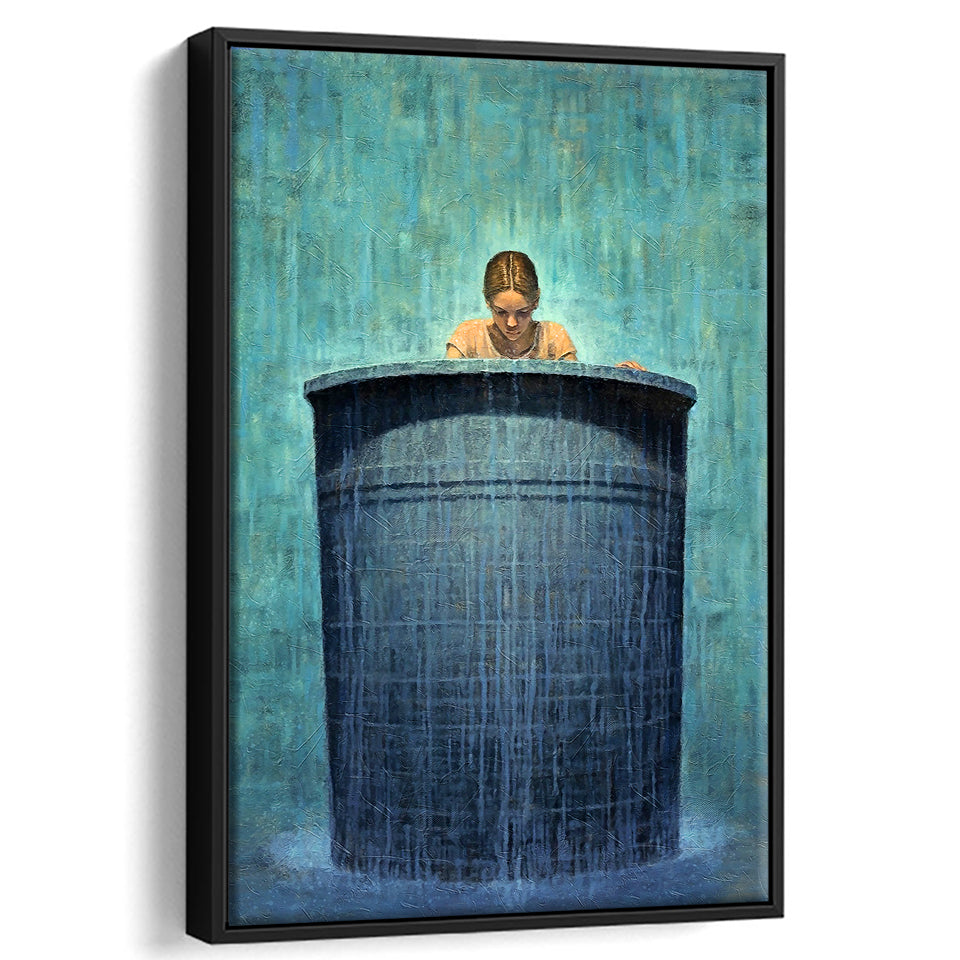 Alone In The Rain Painting Art Framed Canvas Prints Wall Art, Floating Frame, Large Canvas Home Decor