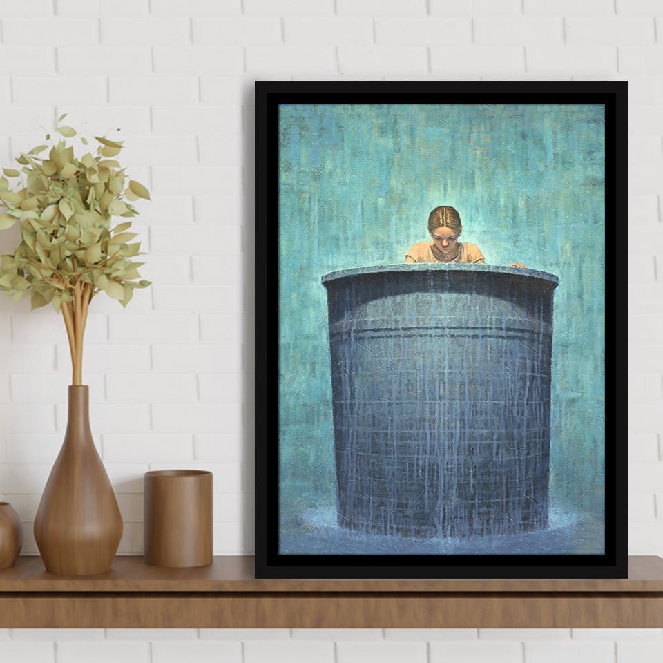Alone In The Rain Painting Art Framed Canvas Prints Wall Art, Floating Frame, Large Canvas Home Decor