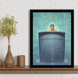 Alone In The Rain Painting Art Framed Canvas Prints Wall Art, Floating Frame, Large Canvas Home Decor