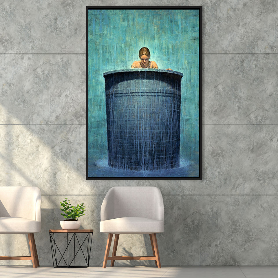 Alone In The Rain Painting Art Framed Canvas Prints Wall Art, Floating Frame, Large Canvas Home Decor