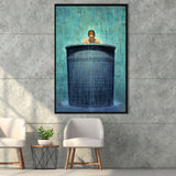 Alone In The Rain Painting Art Framed Canvas Prints Wall Art, Floating Frame, Large Canvas Home Decor