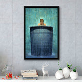 Alone In The Rain Painting Art Framed Canvas Prints Wall Art, Floating Frame, Large Canvas Home Decor