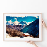 Alps Mountains House In Mountains Poster Prints Wall Art Decor, Unframe, Poster Art