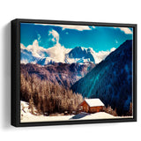Alps Mountains House In Mountains Framed Canvas Prints Wall Art Decor, Framed Picture, Floating Frame