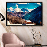 Alps Mountains House In Mountains Framed Canvas Prints Wall Art Decor, Framed Picture, Floating Frame
