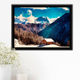 Alps Mountains House In Mountains Framed Canvas Prints Wall Art Decor, Framed Picture, Floating Frame