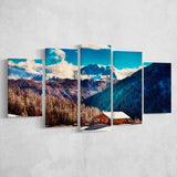 Alps Mountains House In Mountains 5 Piece Canvas Prints Wall Art Decor, Multi Panels, Mixed Canvas