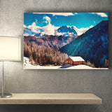 Alps Mountains House In Mountains Canvas Prints Wall Art Decor - Painting Canvas,Home Decor, Ready to Hang