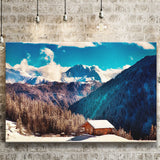 Alps Mountains House In Mountains Canvas Prints Wall Art Decor - Painting Canvas,Home Decor, Ready to Hang