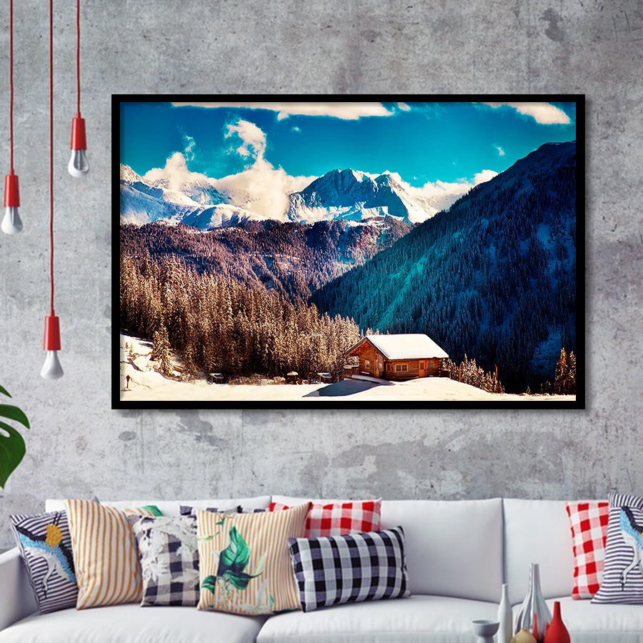 Alps Mountains House In Mountains Framed Art Prints Wall Art Decor, Framed Picture, Home Decor