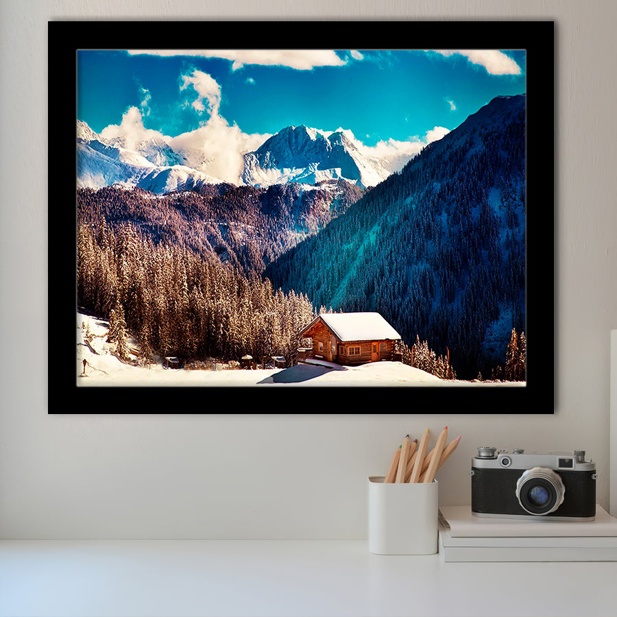 Alps Mountains House In Mountains Framed Art Prints Wall Art Decor, Framed Picture, Home Decor