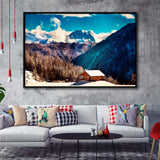 Alps Mountains House In Mountains Framed Canvas Prints Wall Art Decor, Framed Picture, Floating Frame