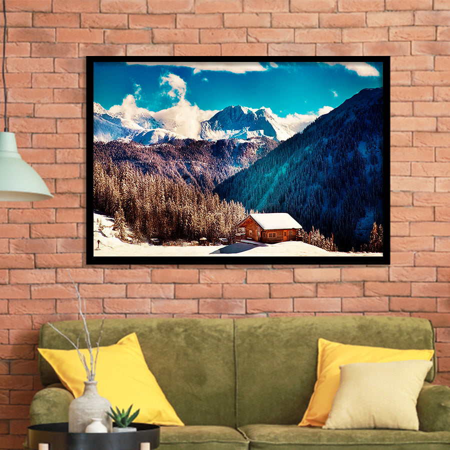 Alps Mountains House In Mountains Framed Art Prints Wall Art Decor, Framed Picture, Home Decor