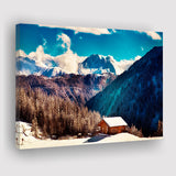 Alps Mountains House In Mountains Canvas Prints Wall Art Decor - Painting Canvas,Home Decor, Ready to Hang