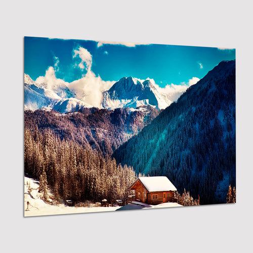 Alps Mountains House In Mountains Poster Prints Wall Art Decor, Unframe, Poster Art
