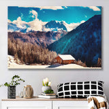 Alps Mountains House In Mountains Canvas Prints Wall Art Decor - Painting Canvas,Home Decor, Ready to Hang