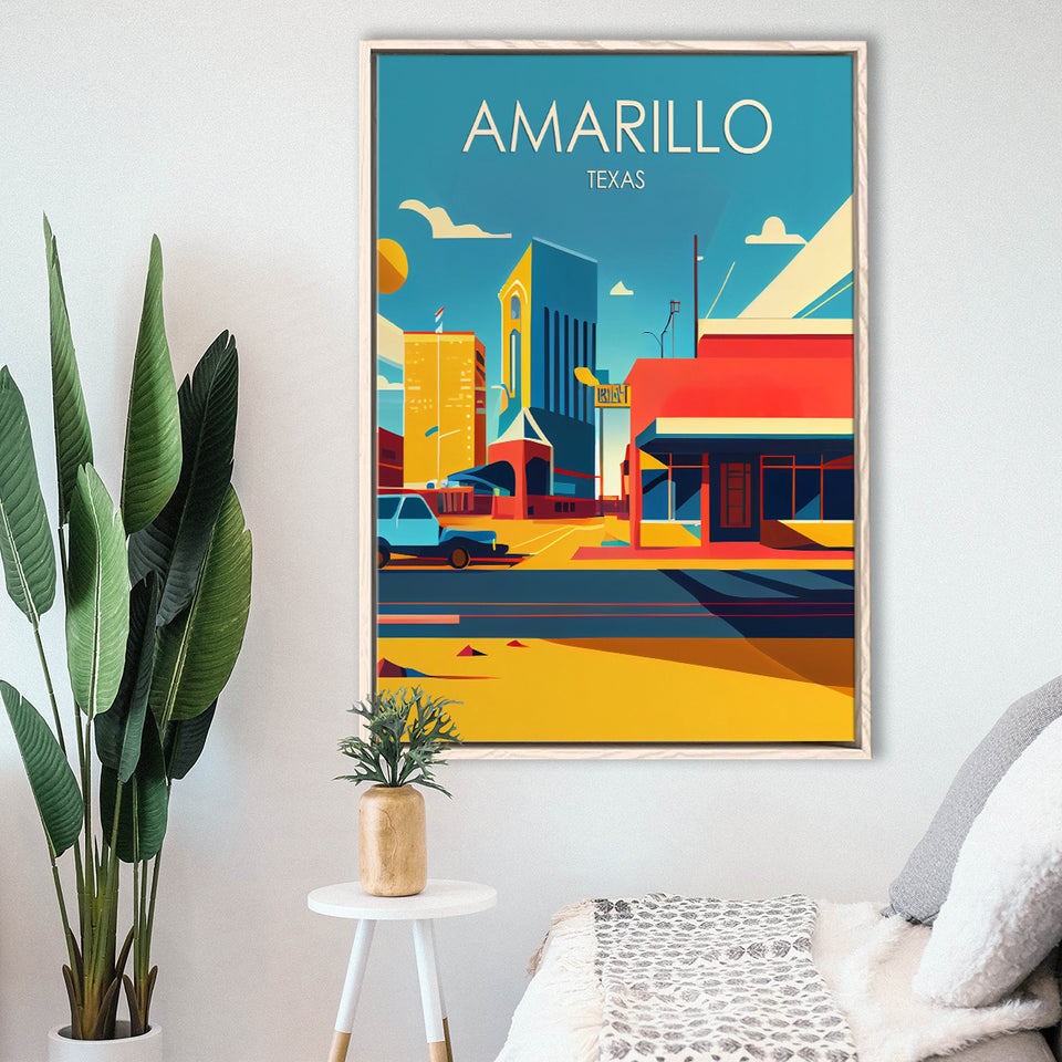 Amarillo Texas Retro Art Print, Large Canvas, Framed Canvas Print Wall Art Home Decor, Floating Frame