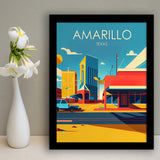 Amarillo Texas Retro Art Print, City Art Print, Framed Art Print Wall Art Home Decor, Framed Picture
