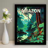 Amazon Rainforest Retro Art Print, City Art Print, Framed Art Print Wall Art Home Decor, Framed Picture