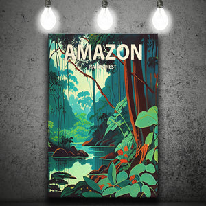 Amazon Rainforest Retro Art Print ,City Art Print, Large Canvas, Canvas Print Wall Art Home Decor