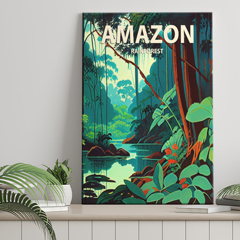 Amazon Rainforest Retro Art Print ,City Art Print, Large Canvas, Canvas Print Wall Art Home Decor