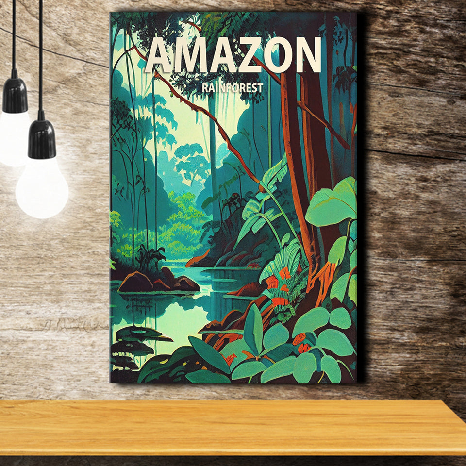 Amazon Rainforest Retro Art Print ,City Art Print, Large Canvas, Canvas Print Wall Art Home Decor