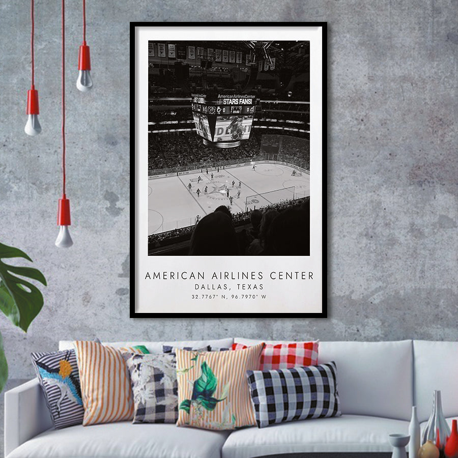 American Airlines Center Dallas Stars Ice Hockey Lovers Black And White Art Framed Art Prints Wall Art Decor, Framed Picture