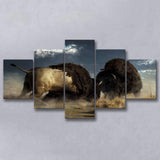 American Buffalo Battle, Bisons Wall Art 5 Panels, Canvas Prints Wall Art Decor, Large Canvas Art
